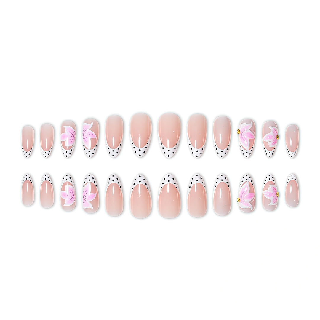 Elegantly Designed Floral Accompanied Stiletto Nail Art Extensions Bowlift