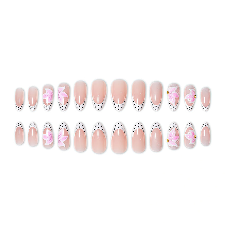 Elegantly Designed Floral Accompanied Stiletto Nail Art Extensions Bowlift