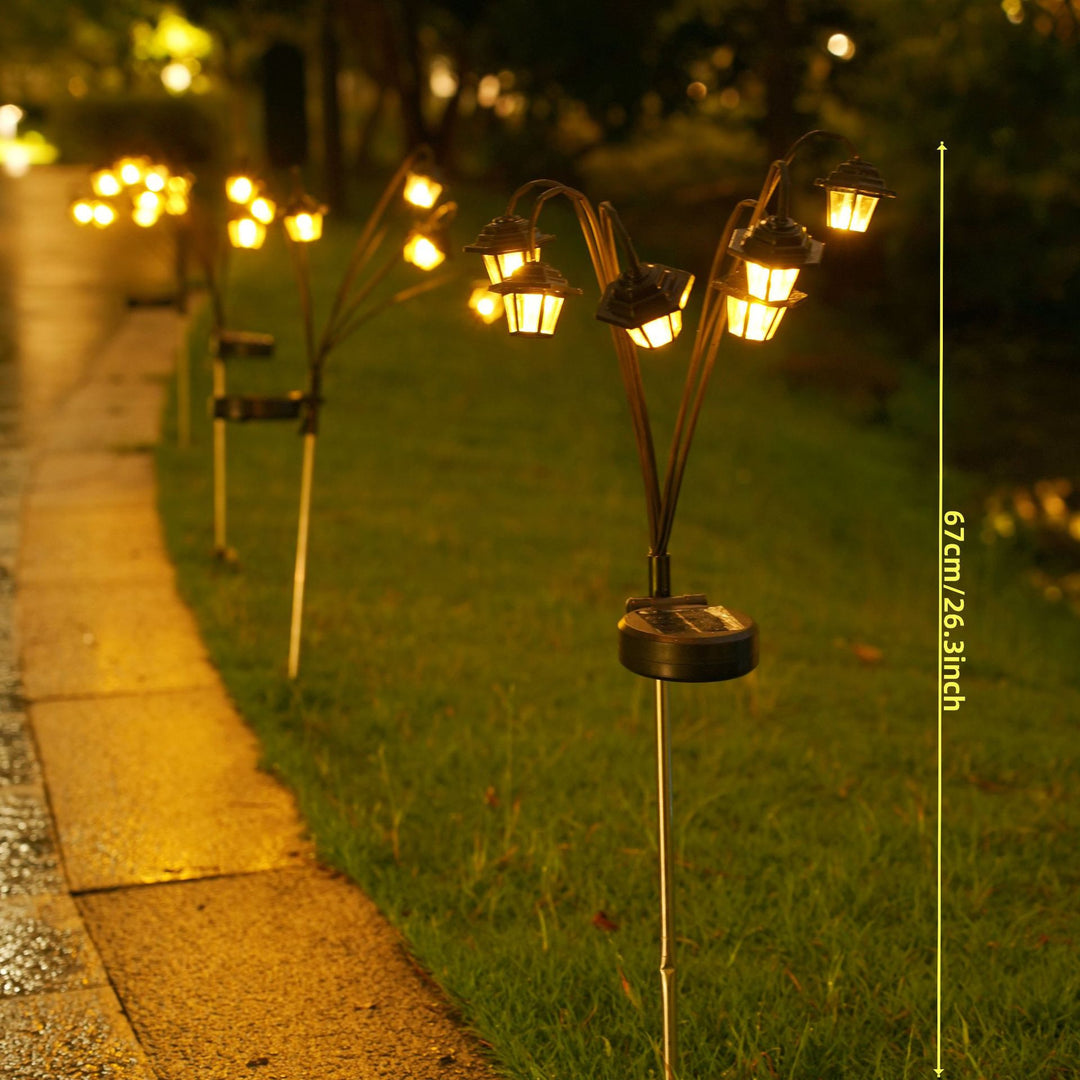 Decorative Multi-Head Solar Garden Stake Lanterns With Warm LED Bowlift