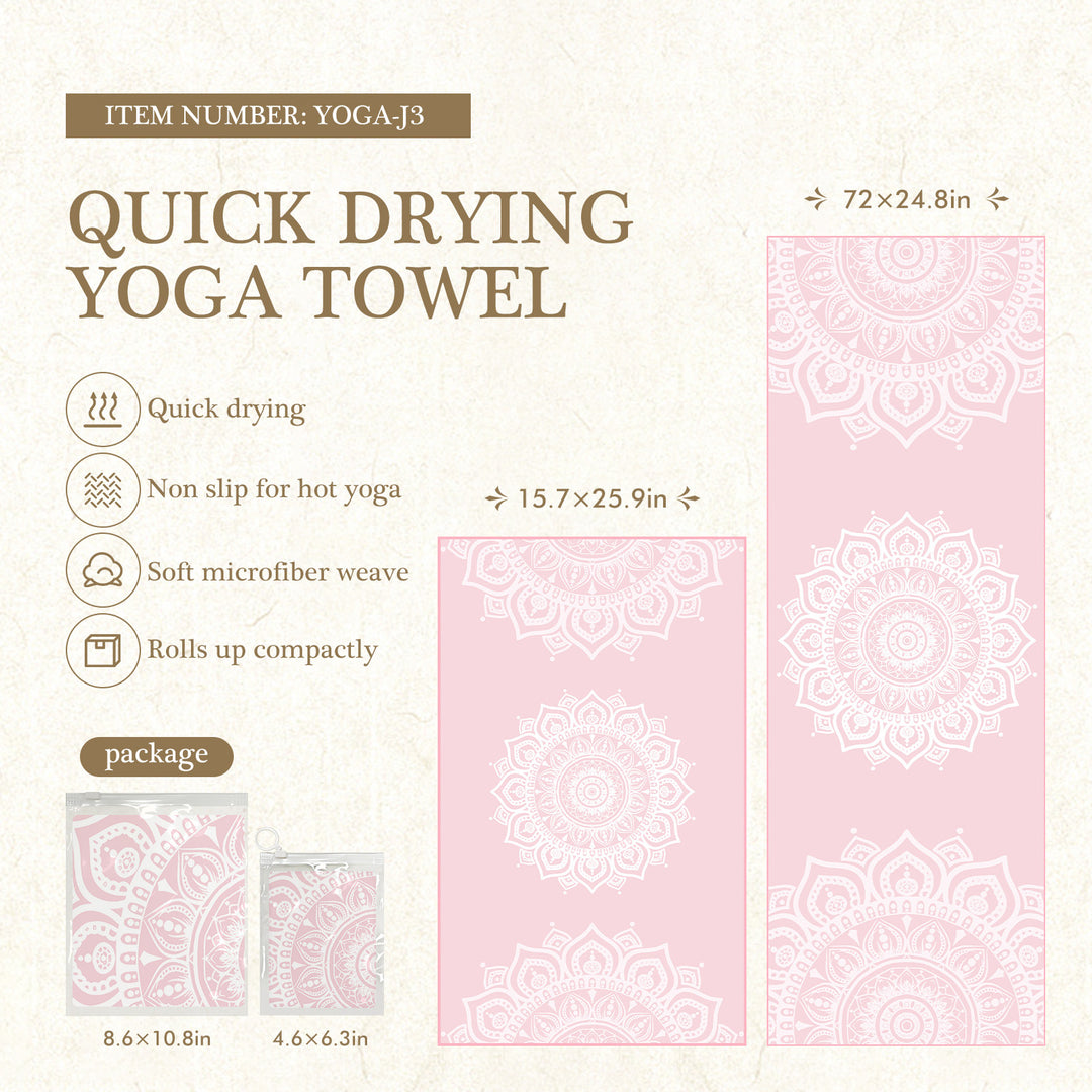 Quick-Drying Non-Slip Microfiber Yoga Towel with Mandala Grip Pattern Bowlift