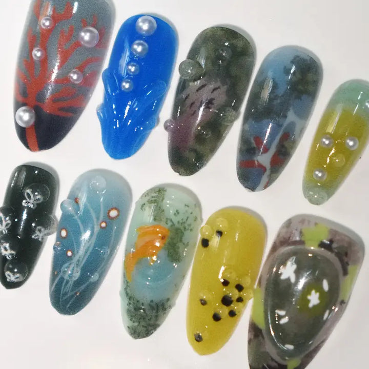 Artistic Marine-Inspired Press-On Nail Art Bowlift