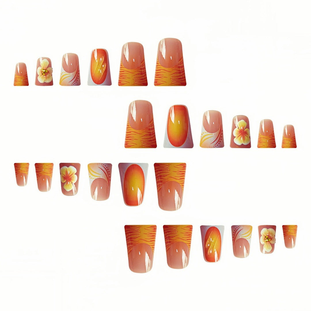 Decorative Floral Press-On Nail Set Bowlift