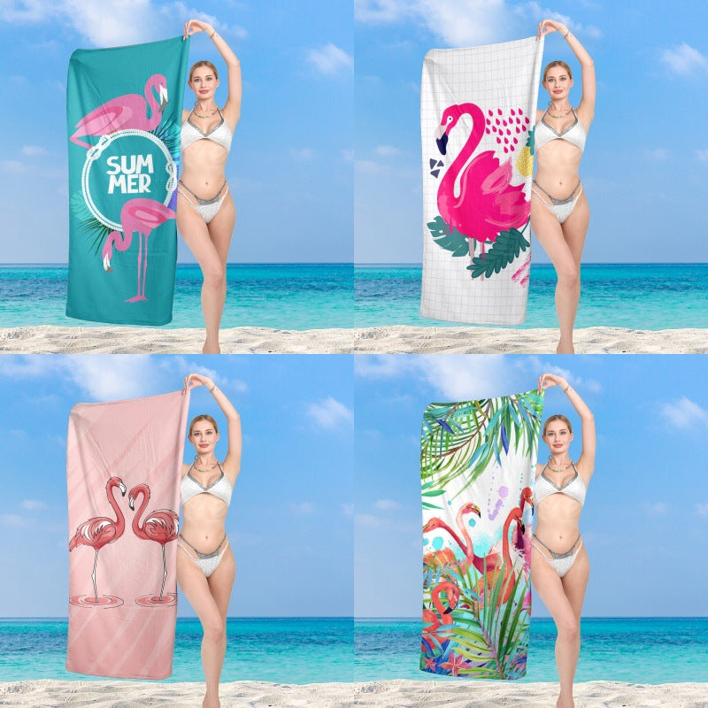Premium beach towel with vibrant flamingo design Bowlift