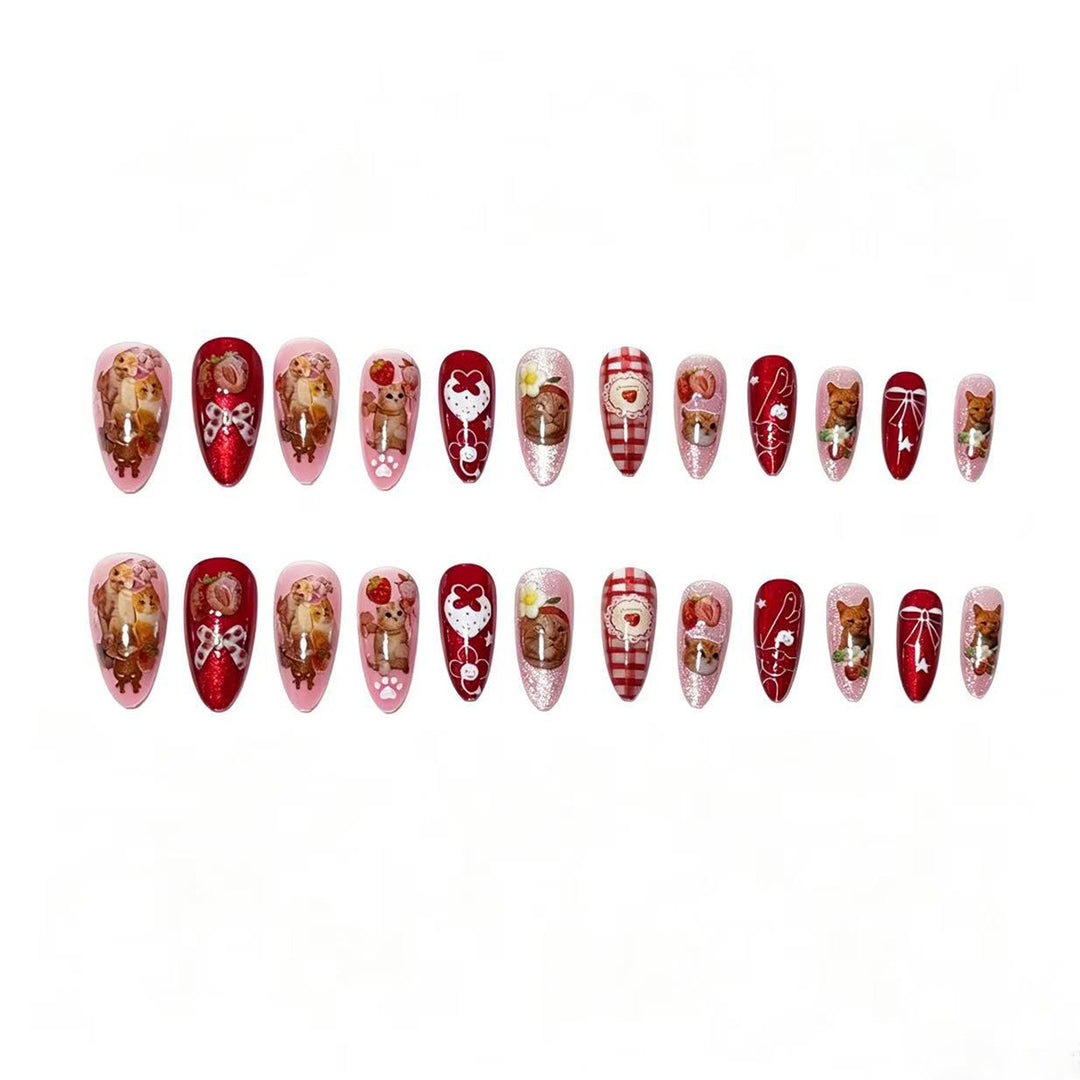 Cat-Themed Artistic Press-On Nail Set Bowlift