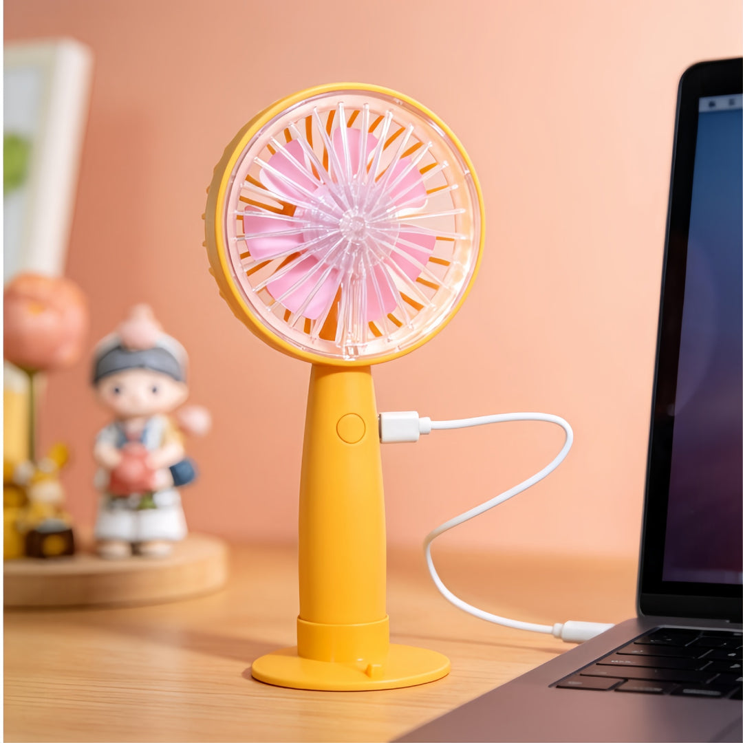 Women's portable USB hand fan with flexible tilt mechanism and ergonomic handle Bowlift