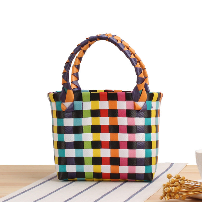 Handcrafted Tote Bag in Modern Check Pattern Bowlift