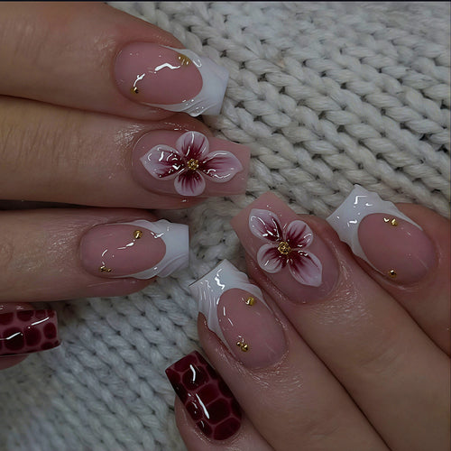 Elegant Floral Acrylic Nail Art Tips Bowlift