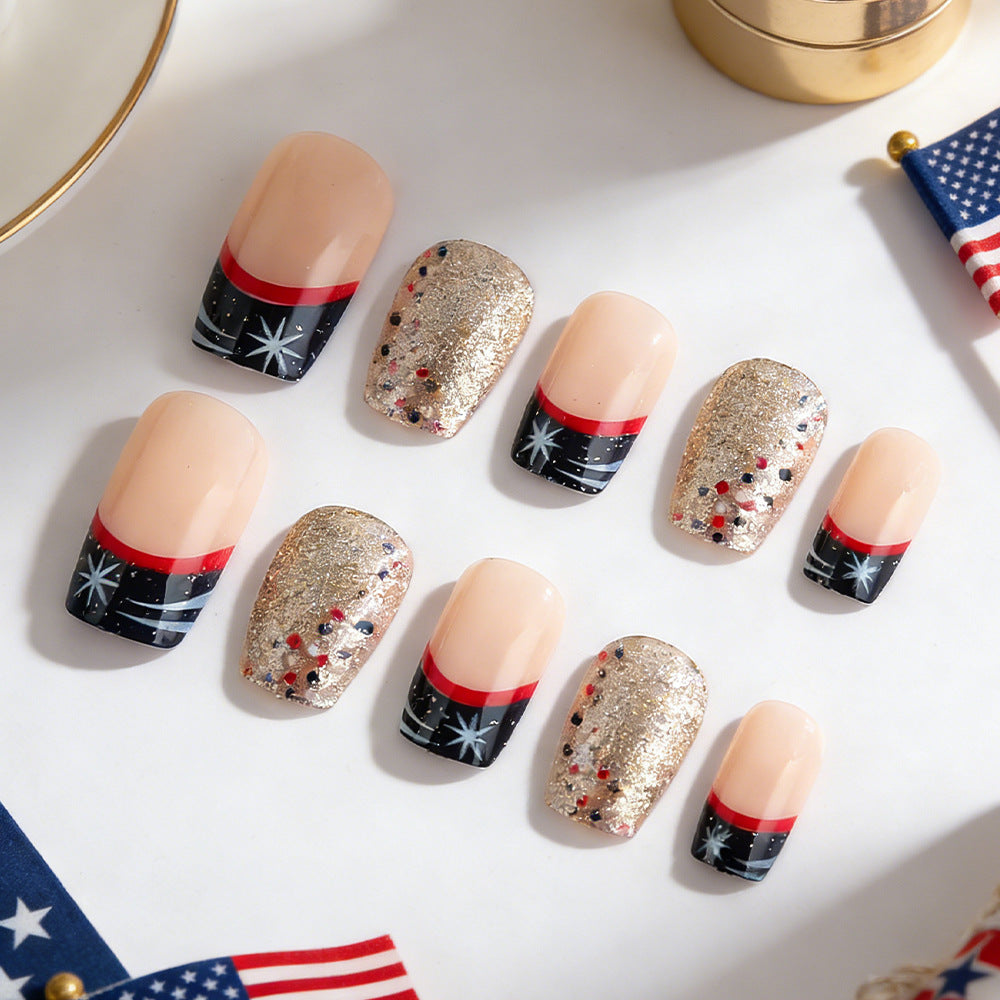 Decorative Press-On Nail Art Set with Glitter Accents Bowlift