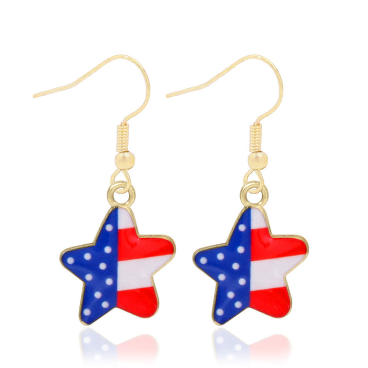 Women's star-shaped enamel earrings with USA flag motif and gold-plated fish Bowlift