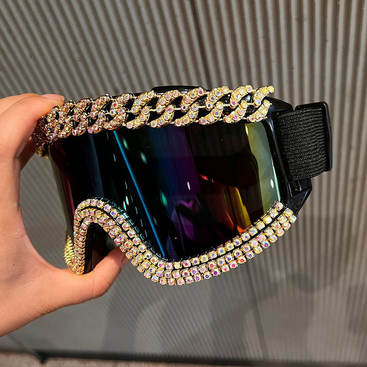 Women Ski Goggles with Glamorous Crystal Frame Bowlift