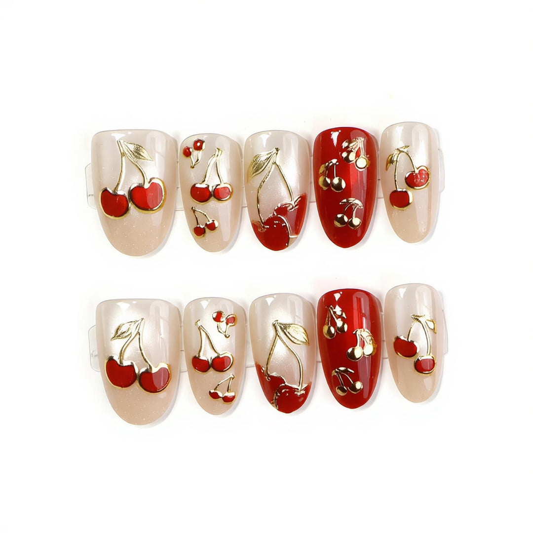 Artistic Cherry-Themed Press-On Nail Set Bowlift