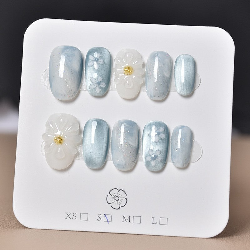 Elegant Decorative Press-On Nail Extensions with Pearls Bowlift