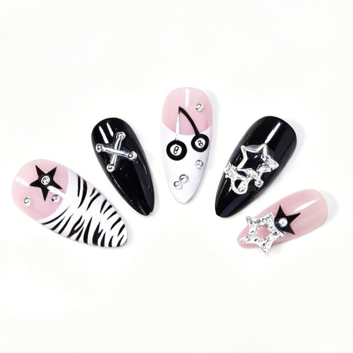 Decorative Press-On Nail Art Tips with Unique Accents Bowlift