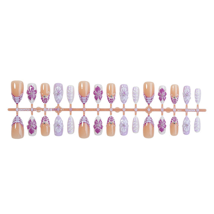 Artificial nail set with elegant flower designs and glitter accents Bowlift