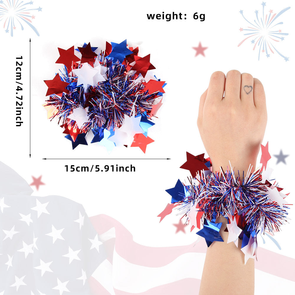 Independence Day festive tinsel pom-pom elastic wrist cuff Bowlift