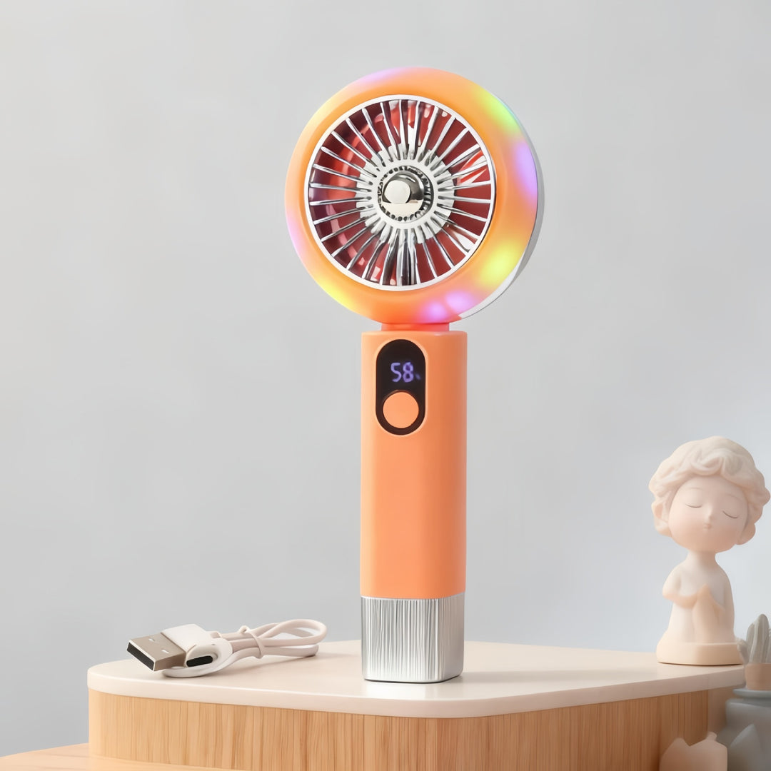 Ladies portable mini hand fan with LED light and digital control Bowlift
