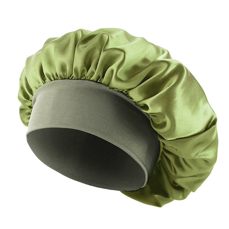 Satin sleep bonnet with wide protective elastic band Bowlift
