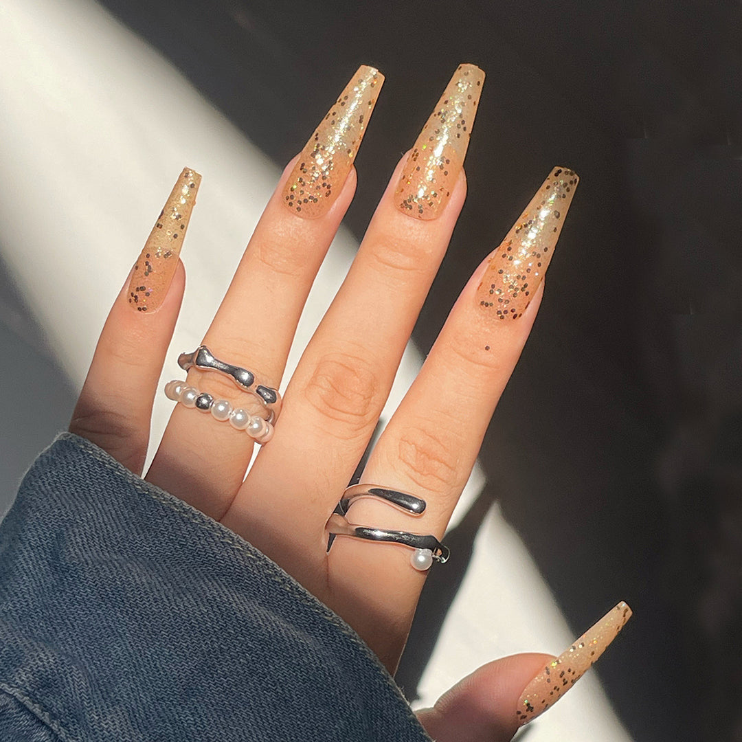 Glittering Long Stiletto Nail Extensions Bowlift