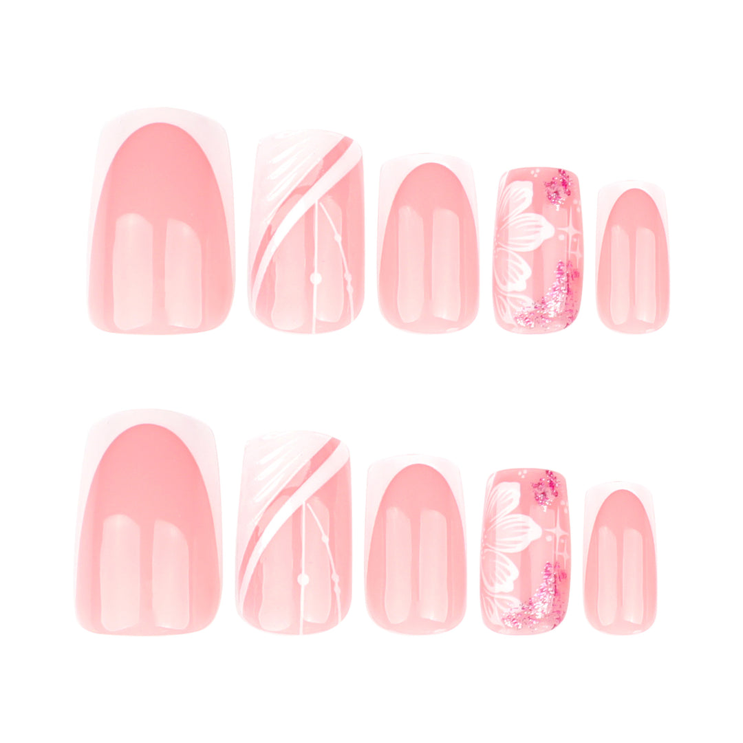Artful Nail Art with Elegant French Tips and Floral Accents Bowlift
