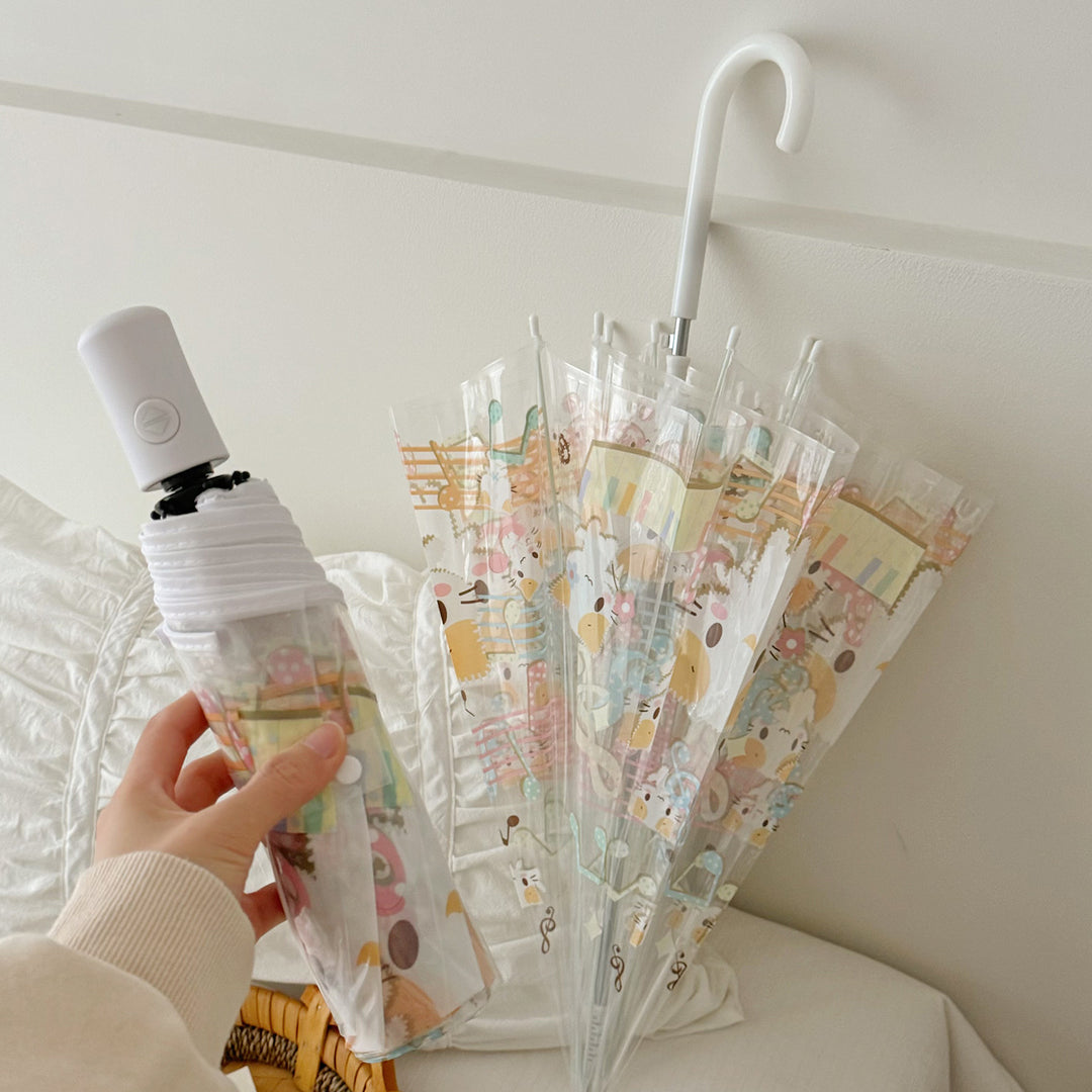 Women's Transparent Folding Umbrella with Playful Animal Design Bowlift