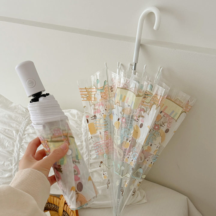 Women's Transparent Folding Umbrella with Playful Animal Design Bowlift