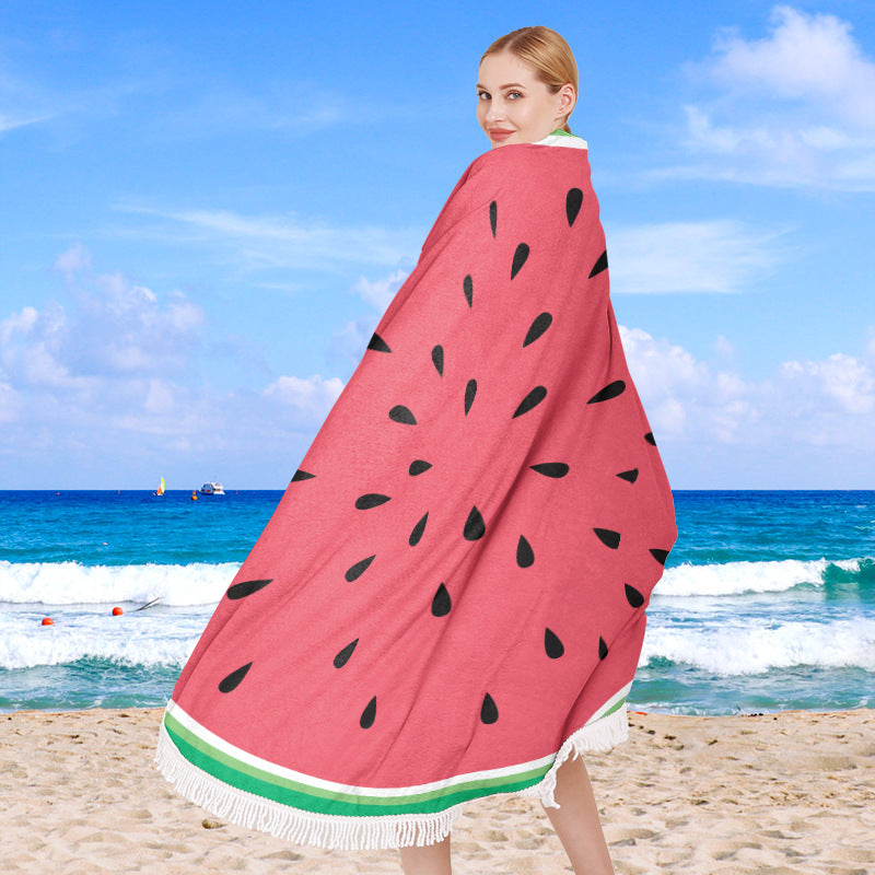 Round beach towel with floral fringe pattern Bowlift