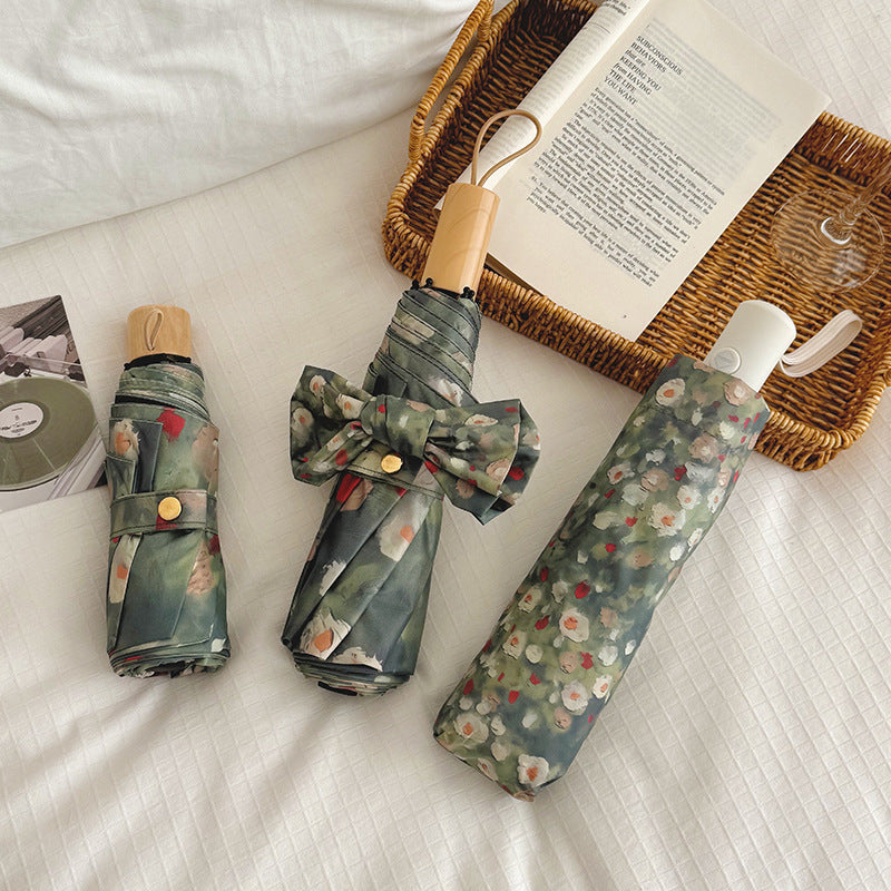 Ladies Folding Umbrella with Floral Design Bowlift