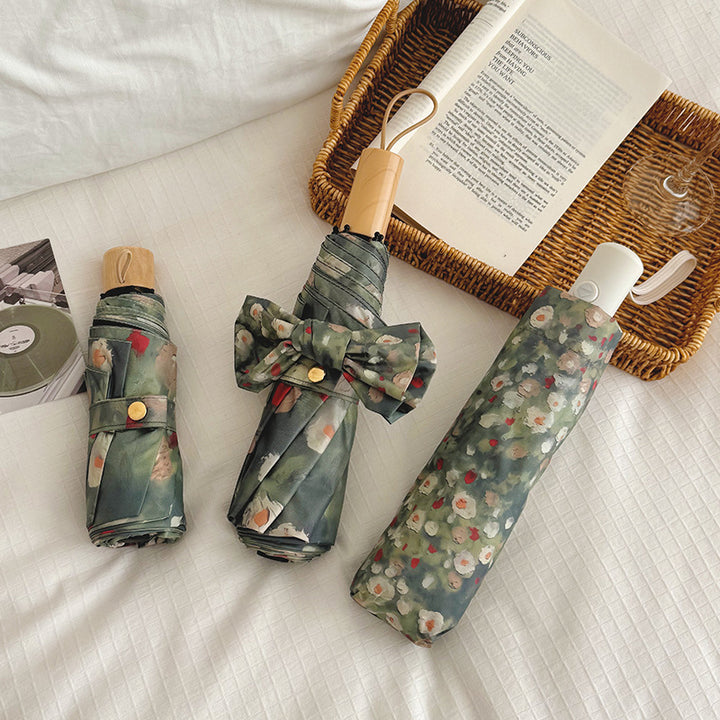 Ladies Folding Umbrella with Floral Design Bowlift