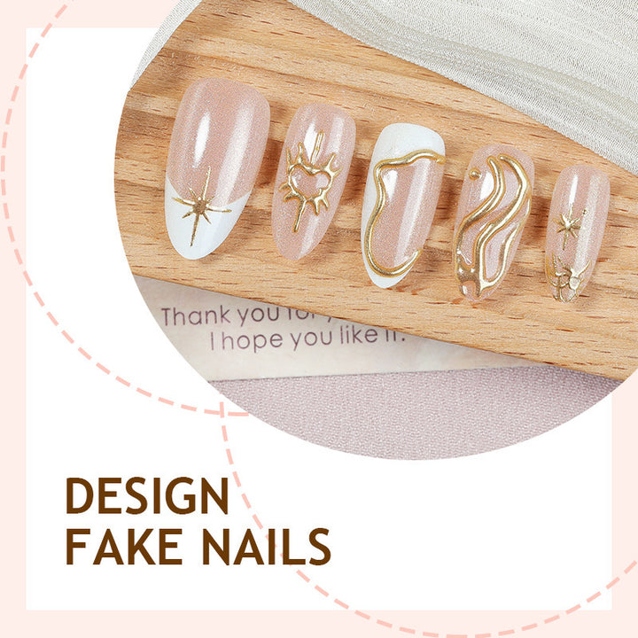Artificial nail set with luxurious gold accents Bowlift