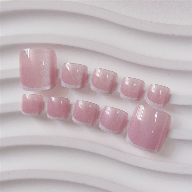 Glossy French Tip Gel Toe Nail Enhancements Bowlift