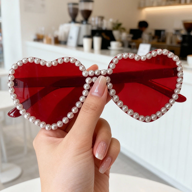 Heart-Shaped Pearl-Accent Sunglasses Bowlift
