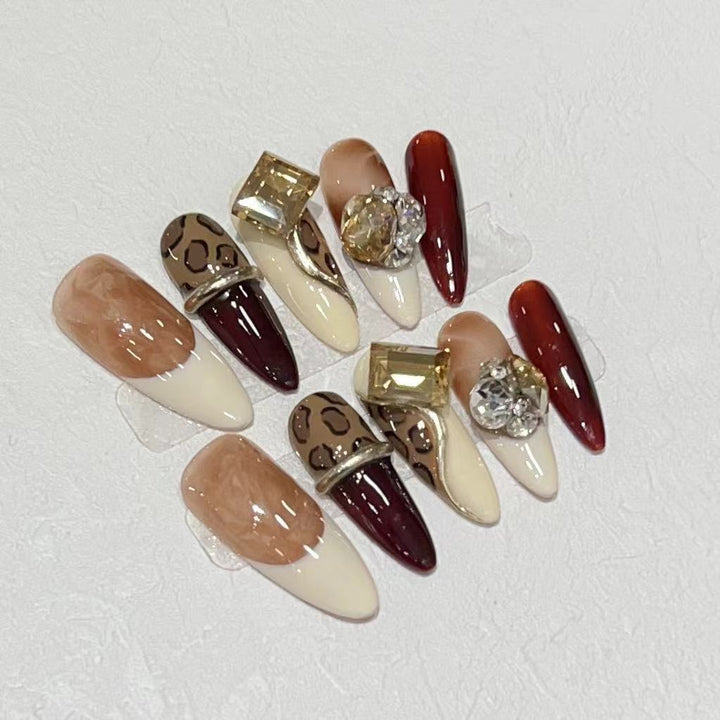 Stiletto Press-On Nail Art Set with Decorative Gem Accents Bowlift