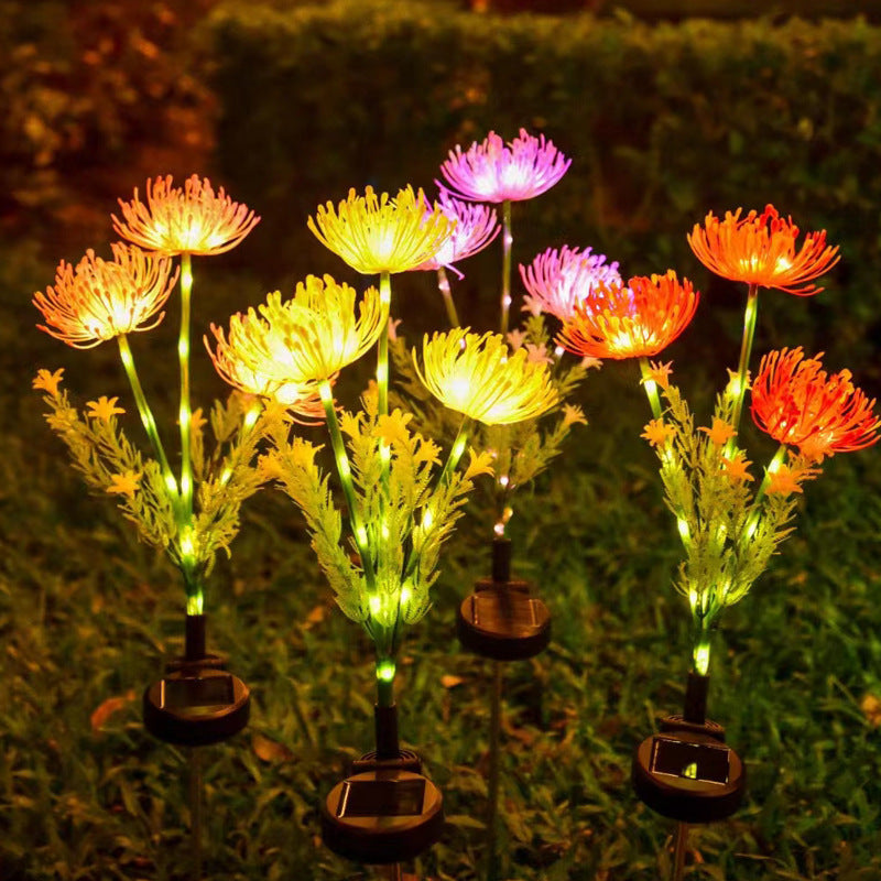 Realistic Solar LED Garden Flower Stake With Chrysanthemum Bloom And Flexible Waterproof Stem Bowlift