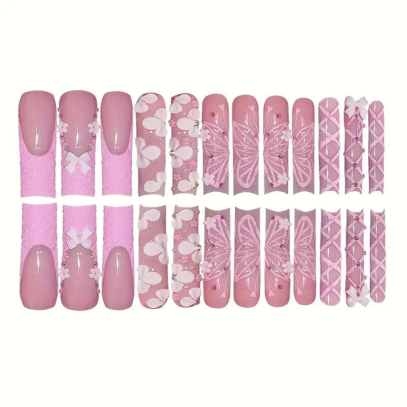 Artistic Floral Press-On Nail Design Bowlift