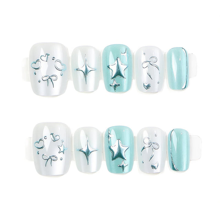 Elegant Press-On Nail Art Set with Star and Bow Designs Bowlift