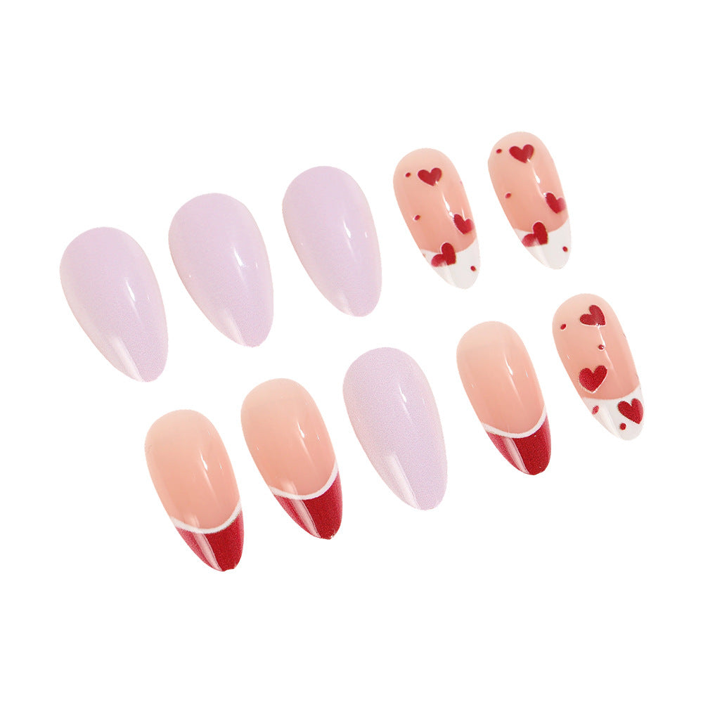 Artificial nails set with romantic heart designs Bowlift