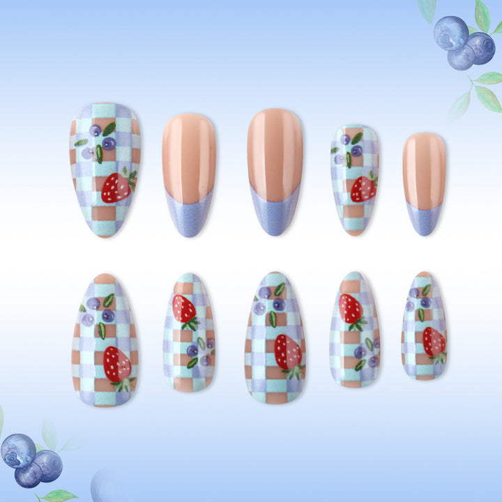 Artistic Strawberry-Themed Press-On Nails Bowlift