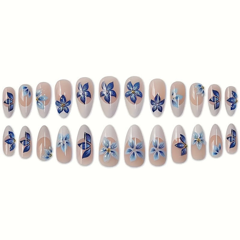 Floral Artistic Press-On Nail Extensions Bowlift