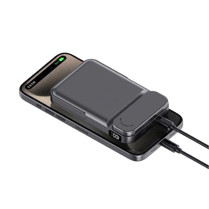 Portable power bank with integrated stand function and digital charging status display Bowlift