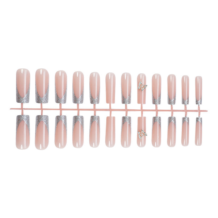 Elegant Silver Glitter Press-On Nail Set Bowlift