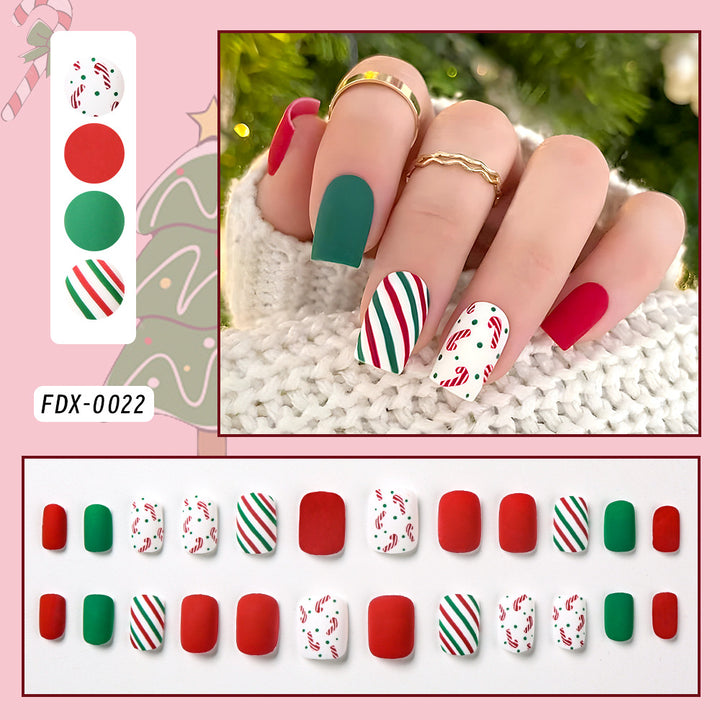 Festive Candy Cane Themed Press-On Nail Set Bowlift