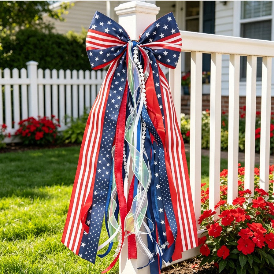 Unisex nan decorative ribbon hanging decoration with long satin and organza ribbons Bowlift