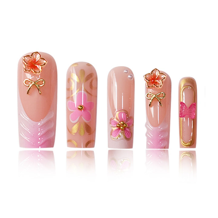 Artistic 3D Floral Press-On Nail Set Bowlift