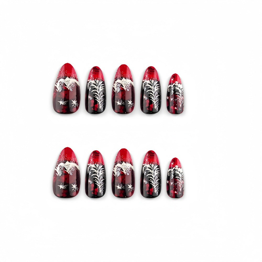 Artificial nails in elegant winter design with 3D Christmas tree motifs Bowlift