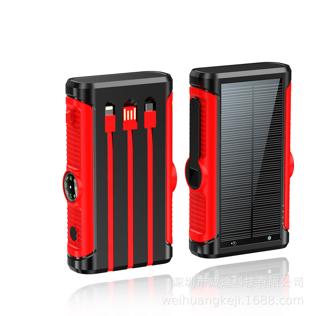 Rugged Solar Power Bank with Built-in Triple Charging Cables Bowlift