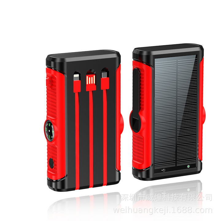 Rugged Solar Power Bank with Built-in Triple Charging Cables Bowlift