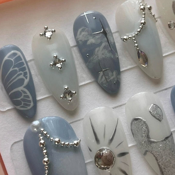 Celestial Design Press-On Nails with Gem Accents Bowlift