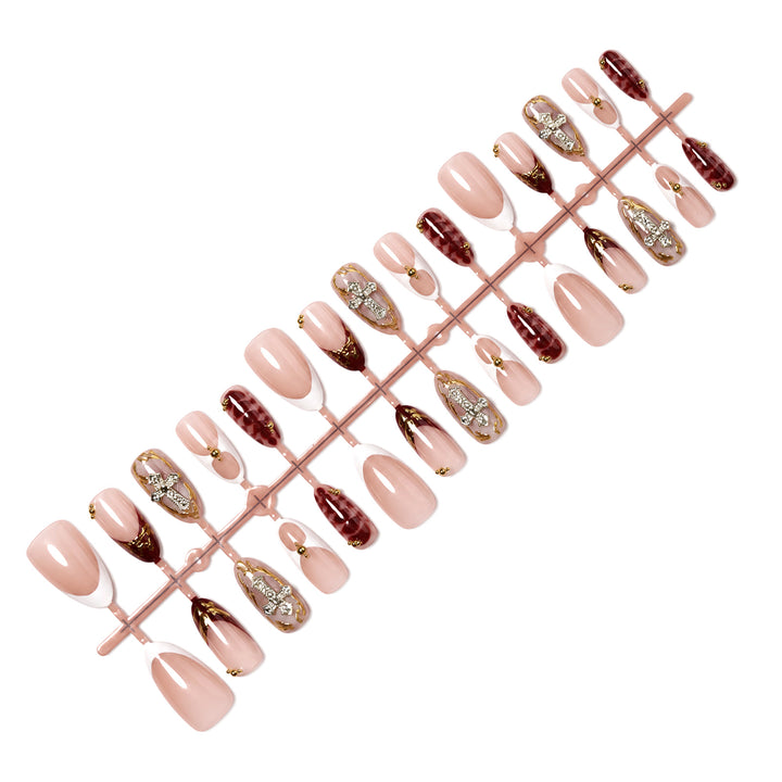 Premium Decorative Press-On Nail Art Set with Gold Accents Bowlift