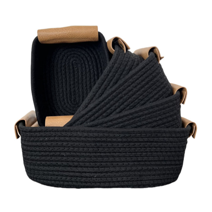 Women Braided Storage Basket with Leather Handles Bowlift