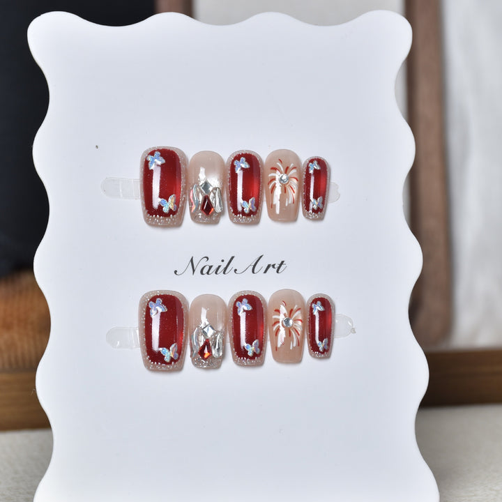 Decorative Holiday-Themed Press-On Nail Art Bowlift